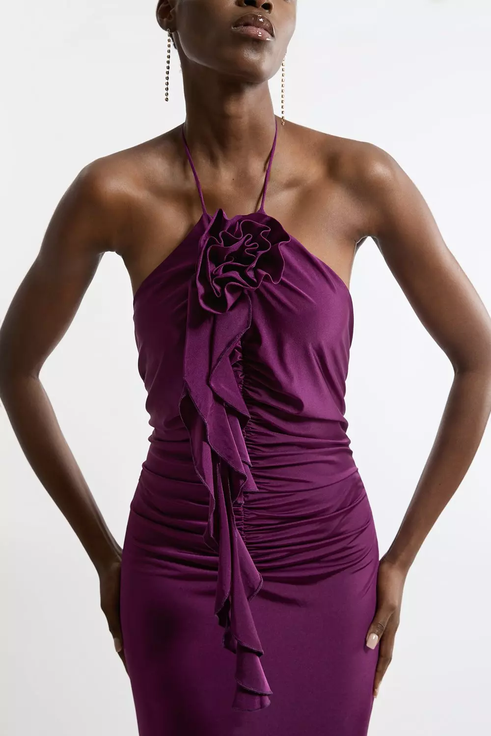 Backless Tie Rosette Slinky Jersey Maxi Dress | Karen Millen