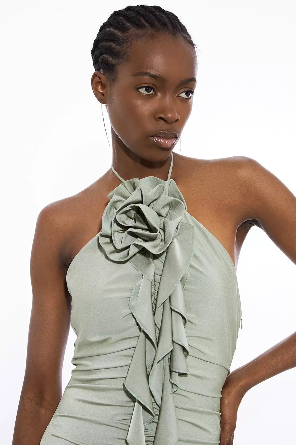 Backless Tie Rosette Slinky Jersey Maxi Dress Karen Millen