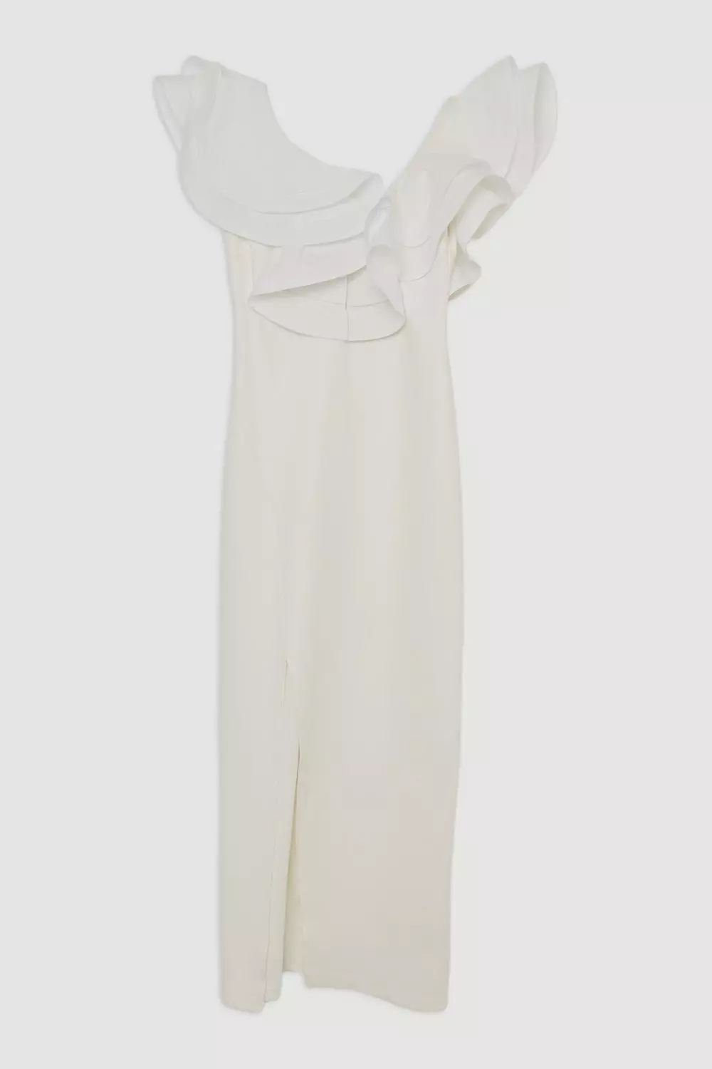 Ruffle Ponte And Cotton Mix Jersey Side Split Midi Dress
