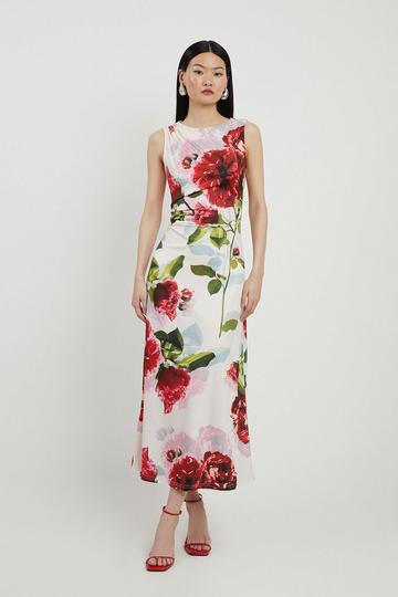 Rose Print Drapey Crepe Jersey Maxi Dress floral