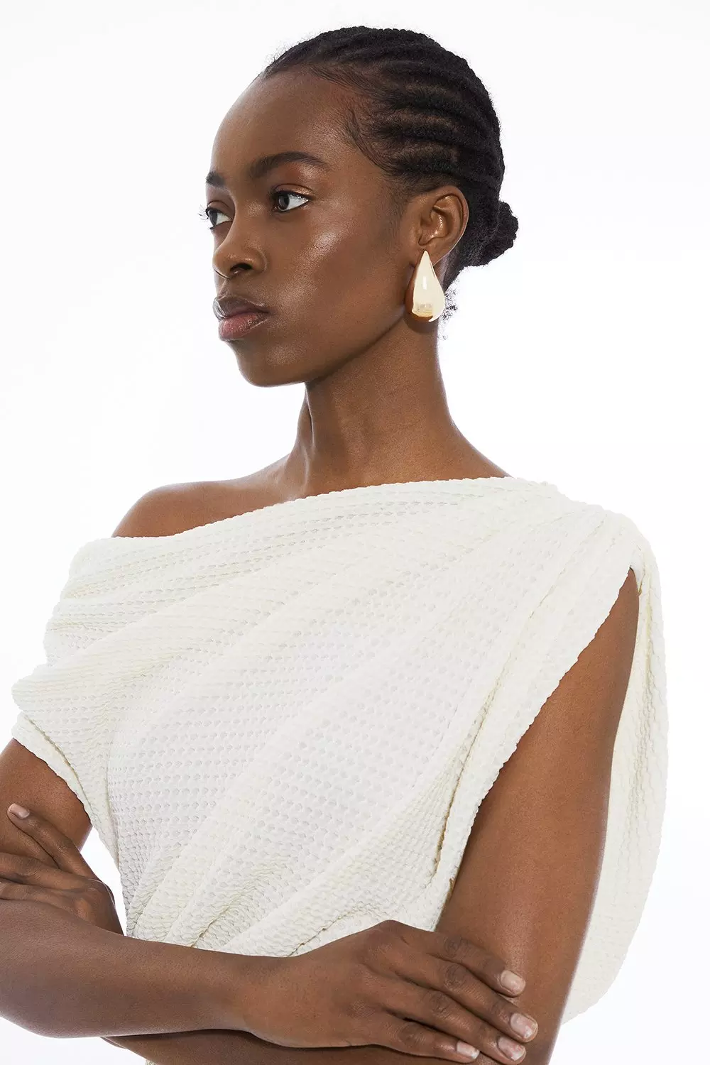 Petite One Shoulder Ruched Textured Jersey Midi Dress