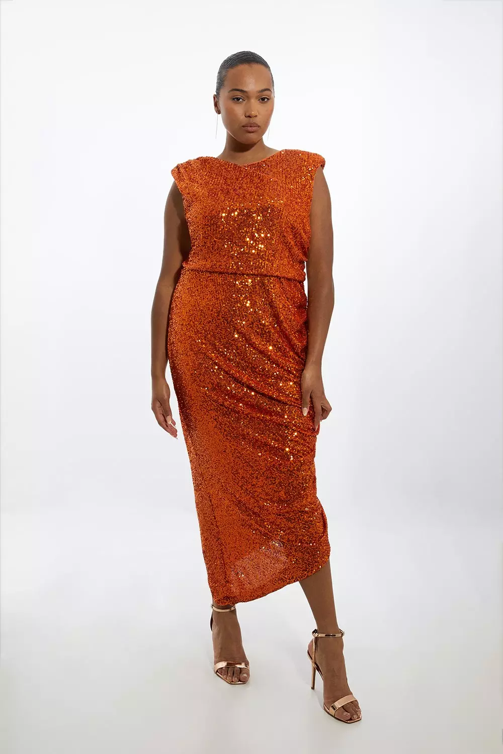 Plus Size Ruched Sequin Jersey Midi Dress Karen Millen