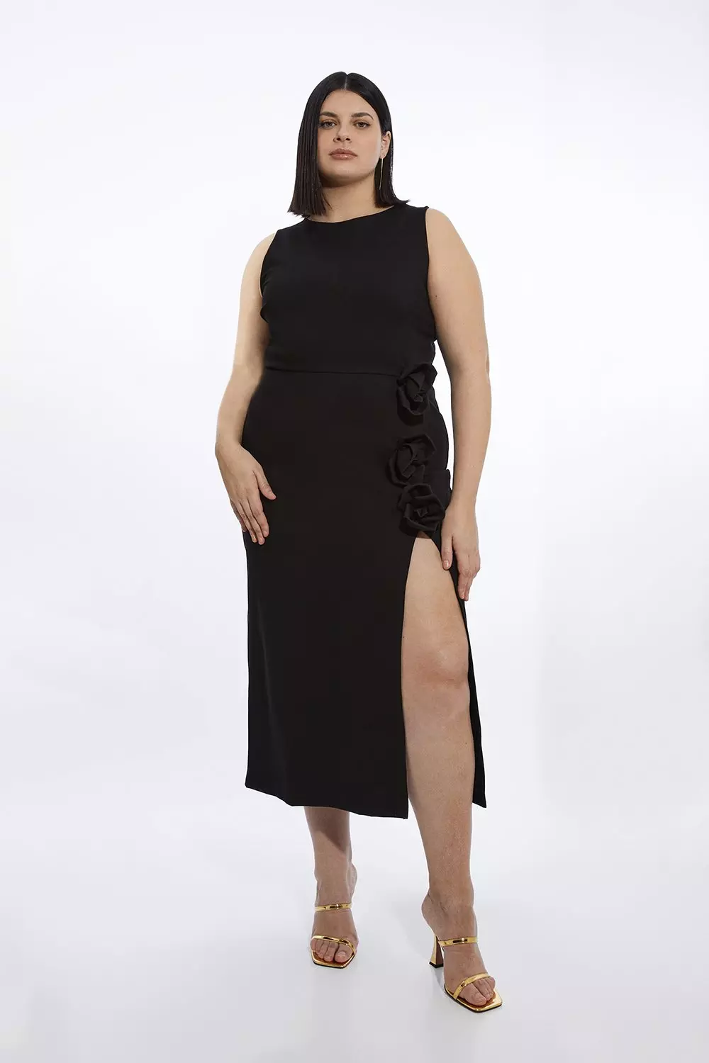 Plus Size Rosette Ponte Jersey Slit Midi Dress Karen Millen