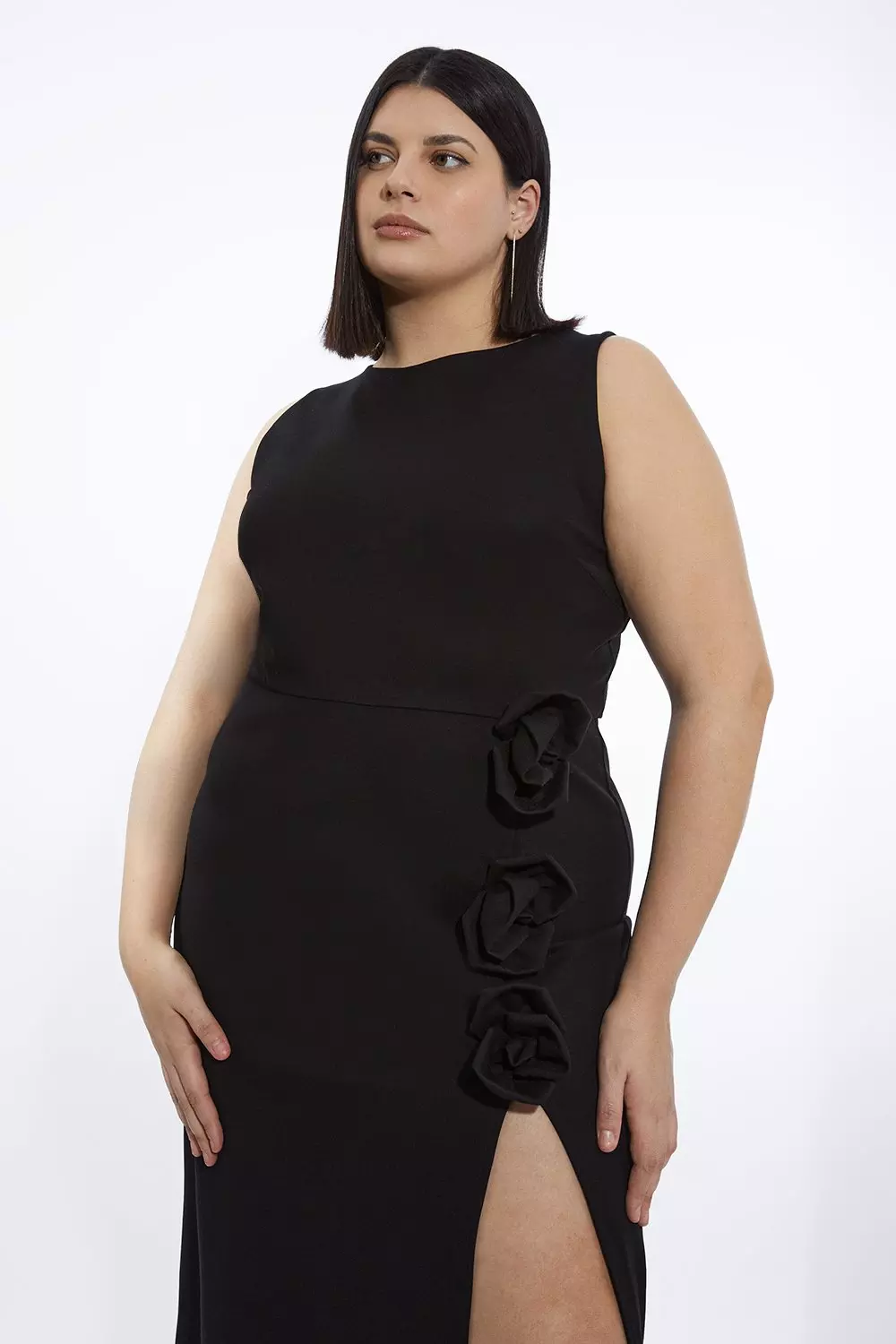 Plus Size Rosette Ponte Jersey Slit Midi Dress Karen Millen