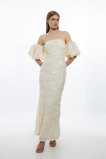 Sequin Bardot Woven Midi Dress blush