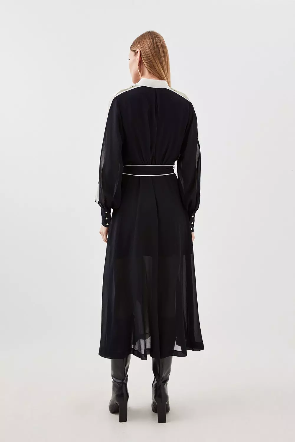 【KAREN MILLEN】Petite Military Belted Sheer Midi Dress KAREN MILLEN Petite Military Belted Sheer Woven Midi Dress