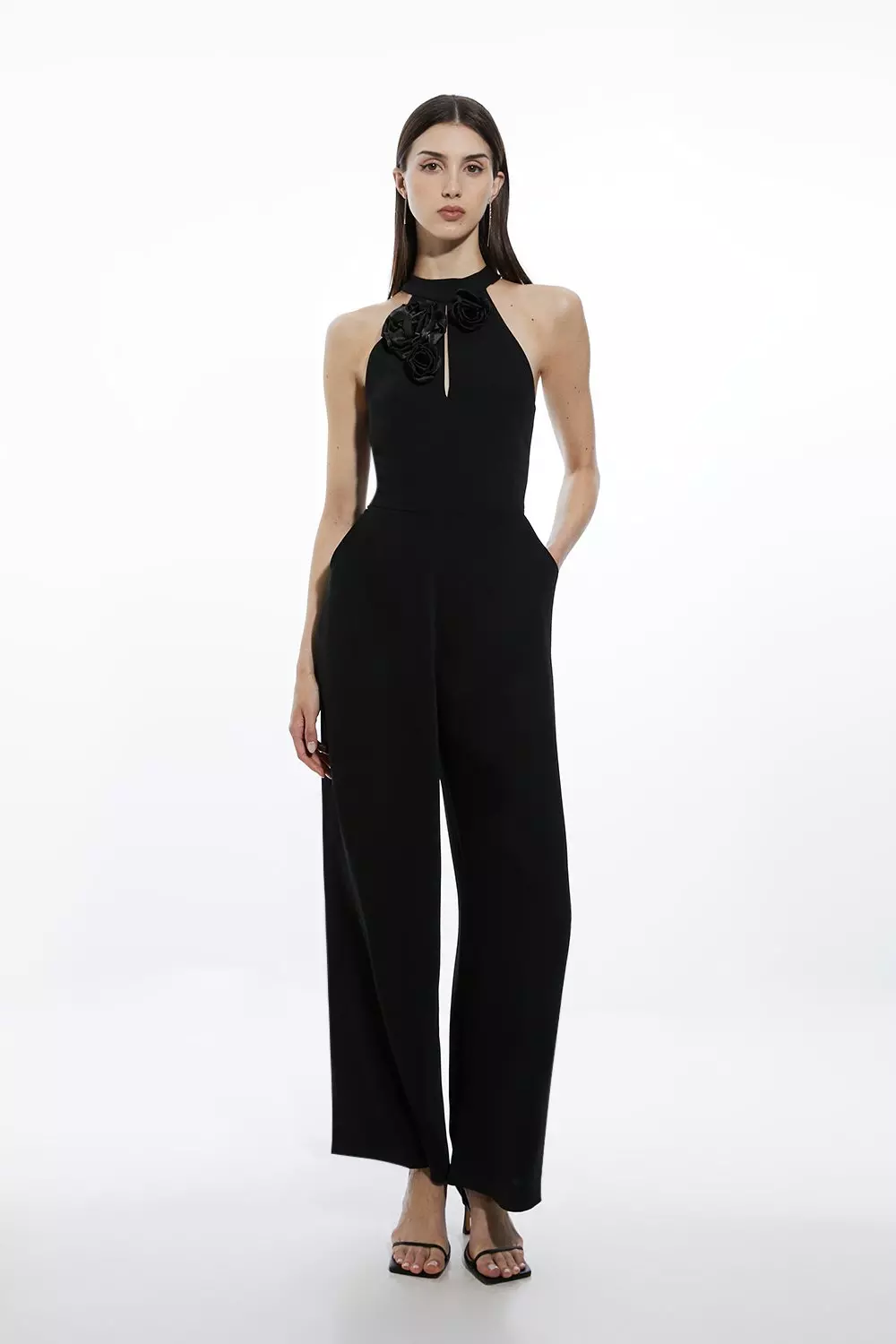 Soft Tailored Corsage Keyhole Halterneck Wide Leg Jumpsuit Karen Millen