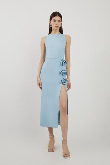 Rosette Ponte Jersey Slit Maxi Dress baby blue