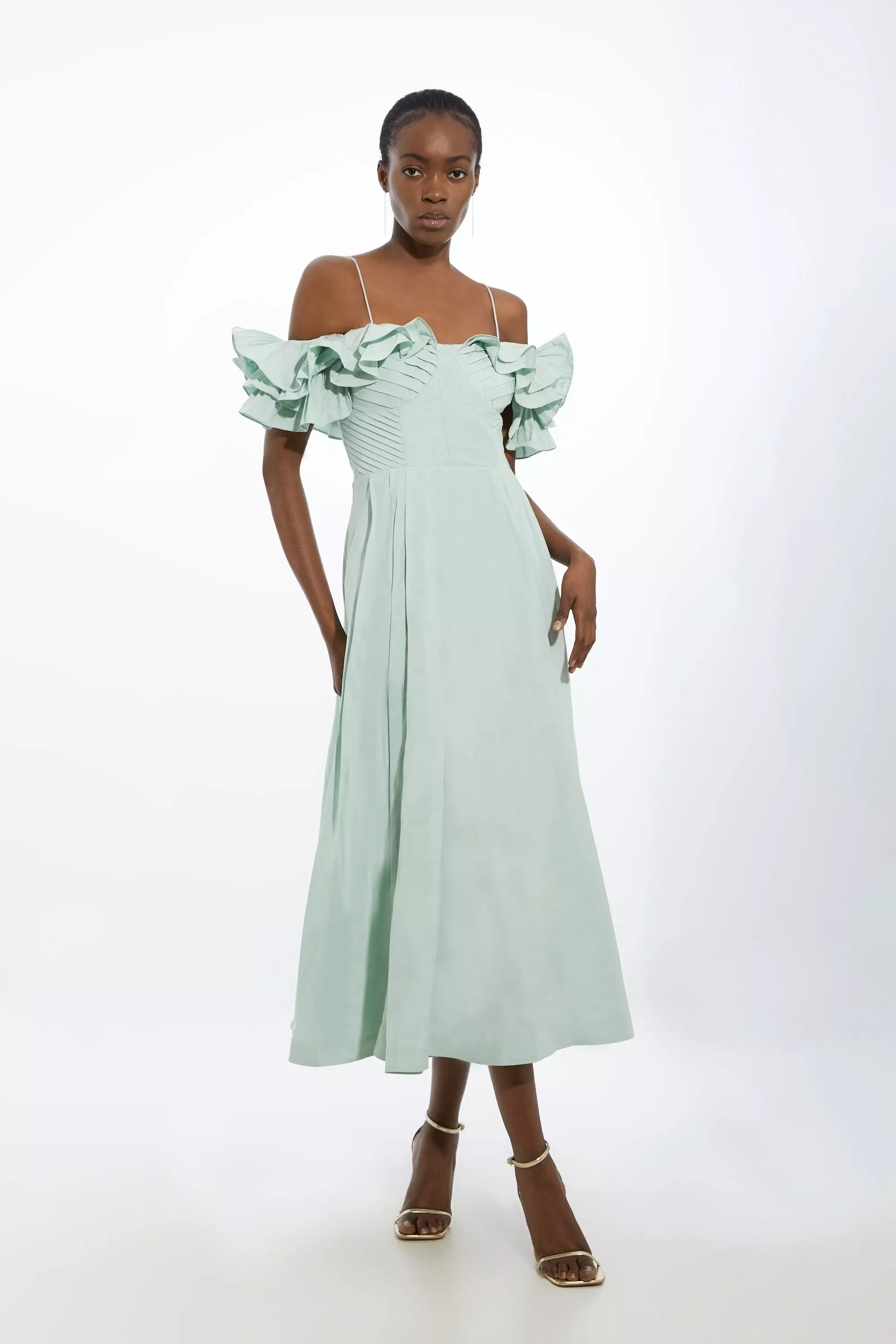 Petite Strappy Off The Shoulder Taffeta Woven Prom Dress Karen Millen