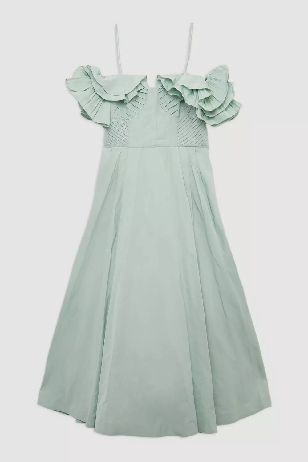 Strappy Off The Shoulder Taffeta Ruffle Woven Prom Dress