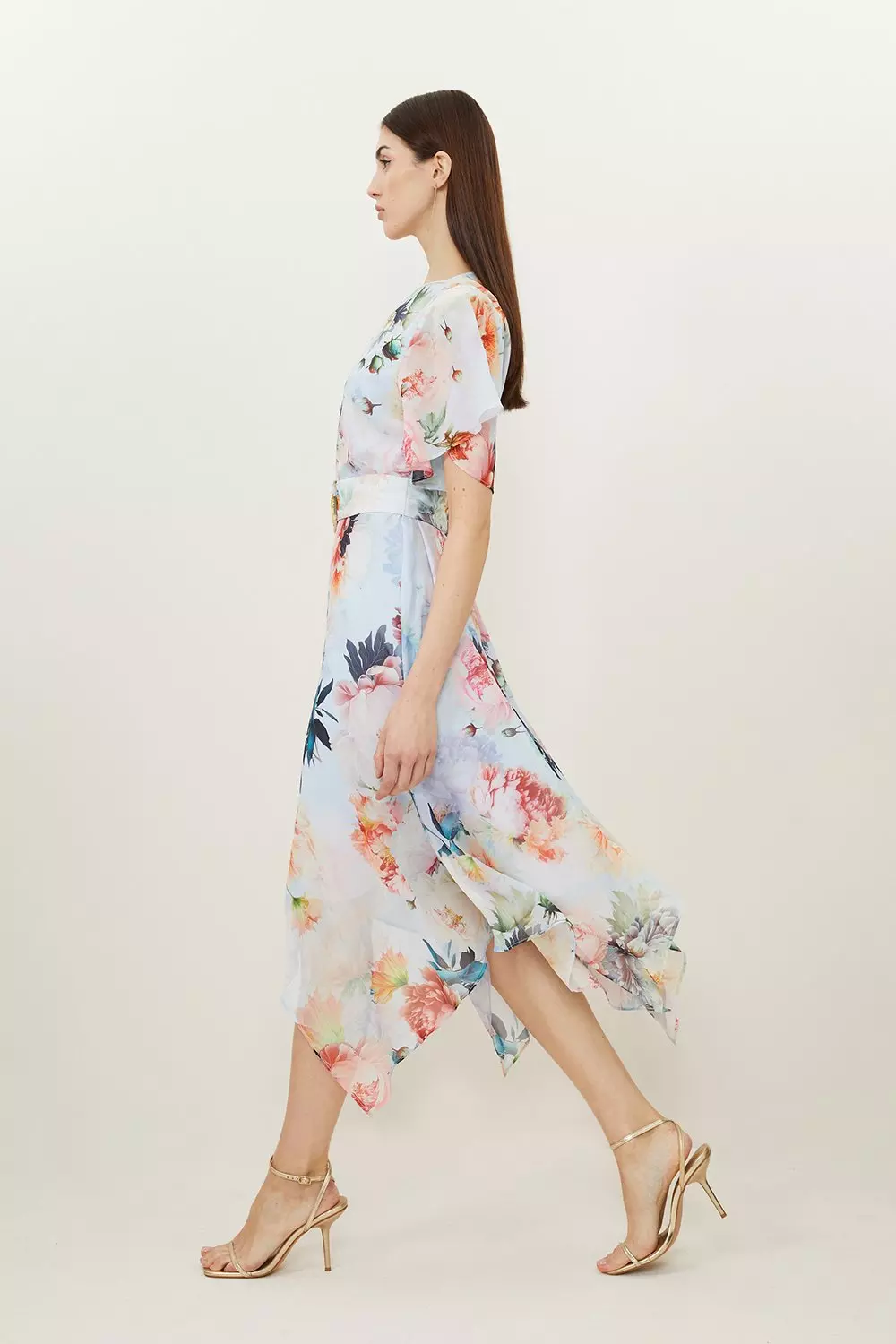 Rose Print Georgette Short Sleeve Woven Midi Dress | Karen