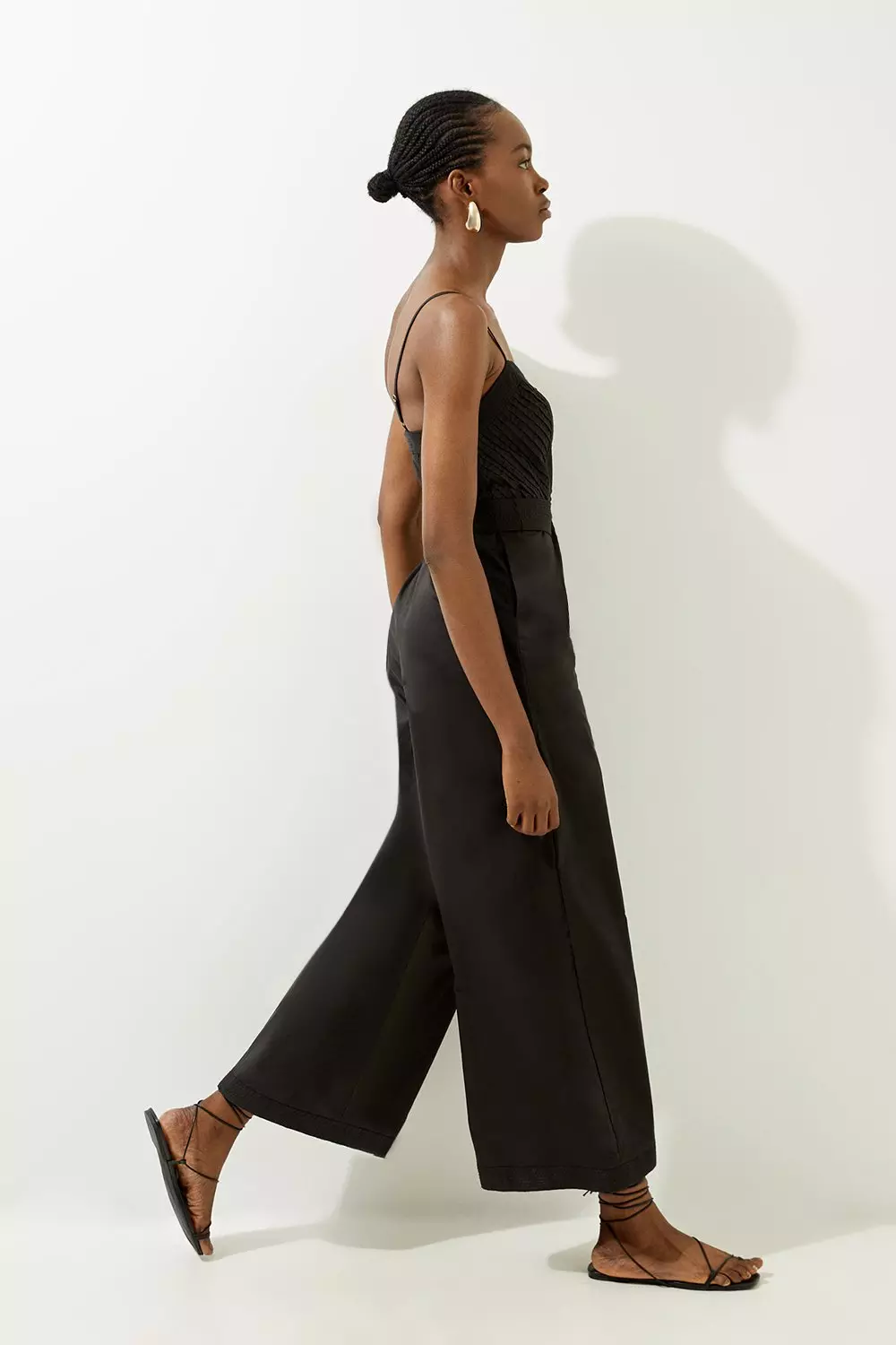 Cotton Top Stitch Pleated Woven Jumpsuit | Karen Millen