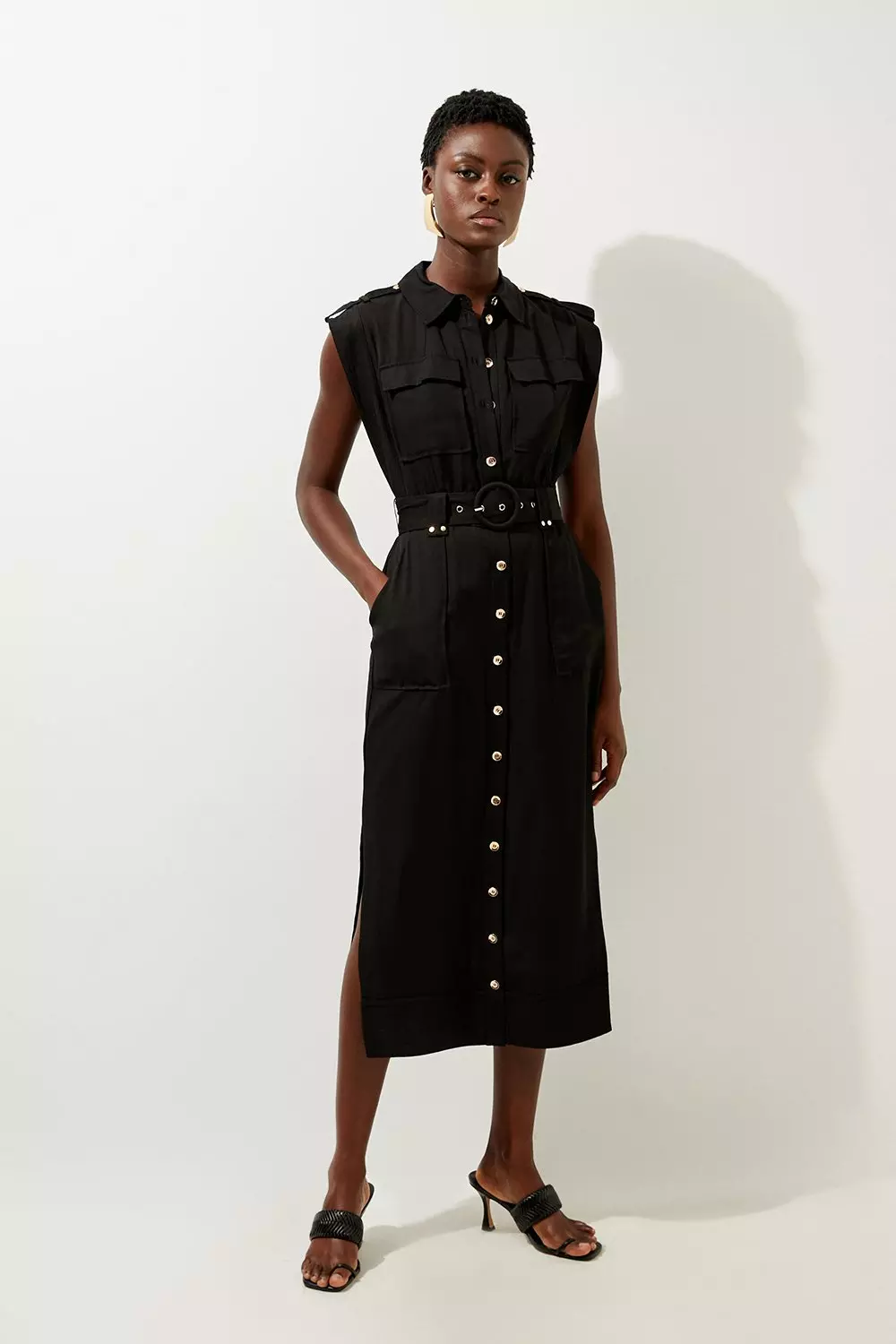 Premium Viscose Linen Woven Shirt Midi Dress Karen Millen