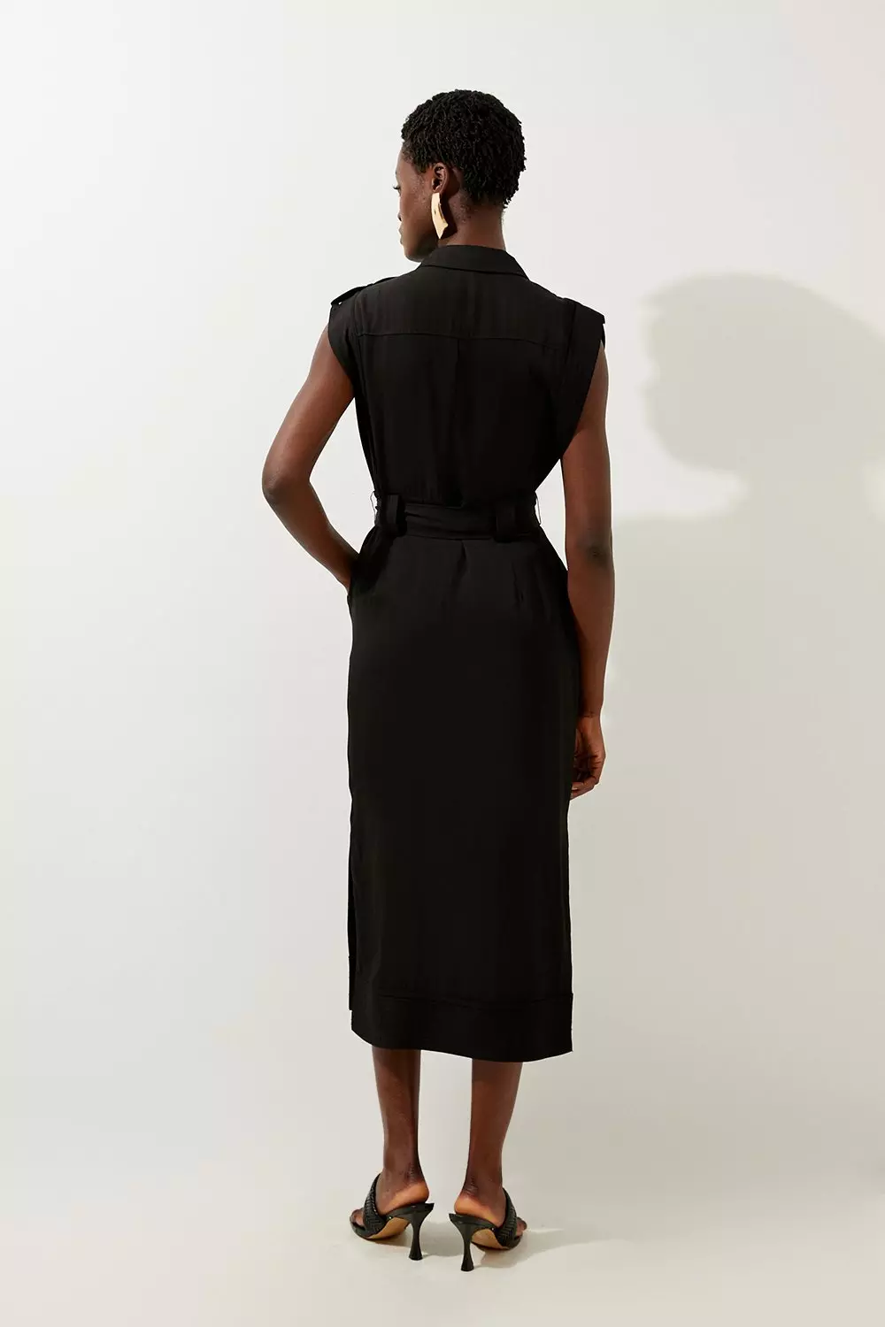 Premium Viscose Linen Woven Shirt Midi Dress | Karen Millen