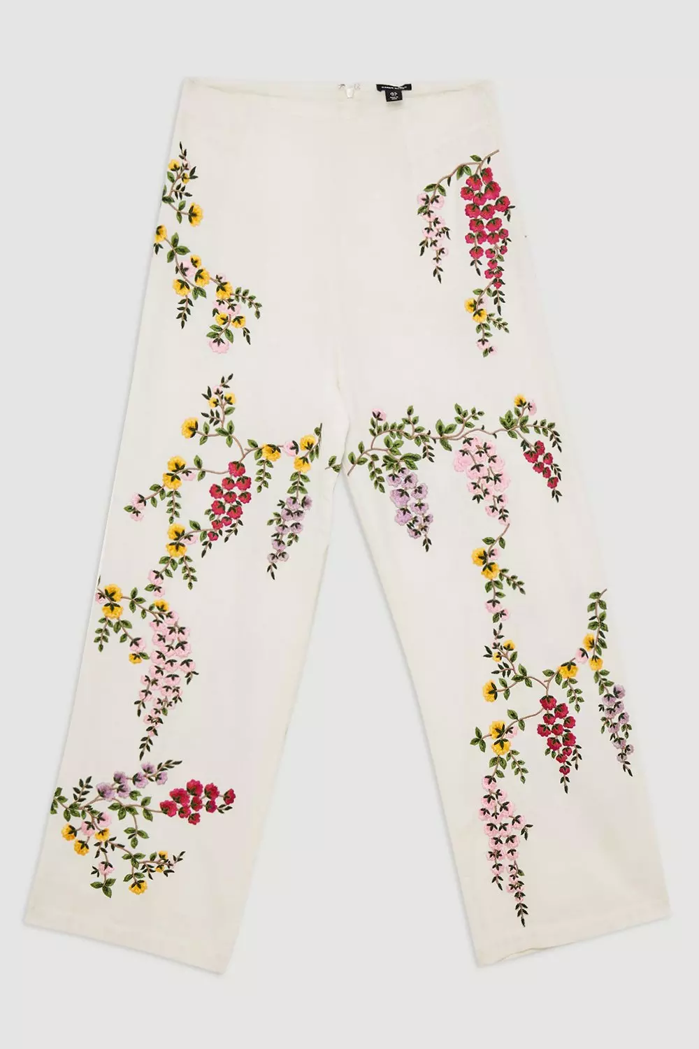Floral Embroidered Cotton Linen Woven Wide Leg Pants | Karen