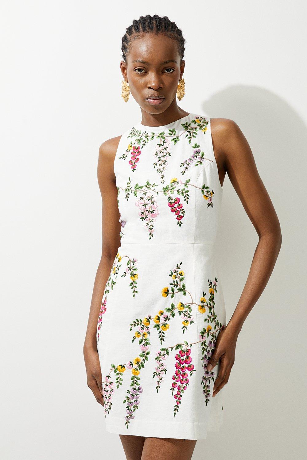 Floral embroidered mini dress best sale