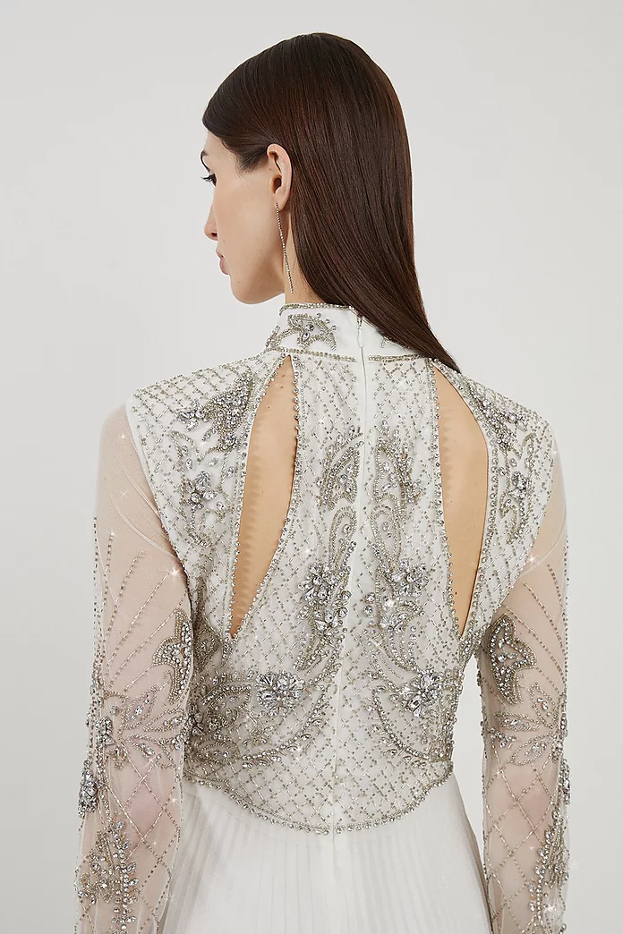 High Neck Embellished Long Sleeve Woven Maxi Dress | Karen High Neck Embellished Long Sleeve Woven Maxi Dress | Karen