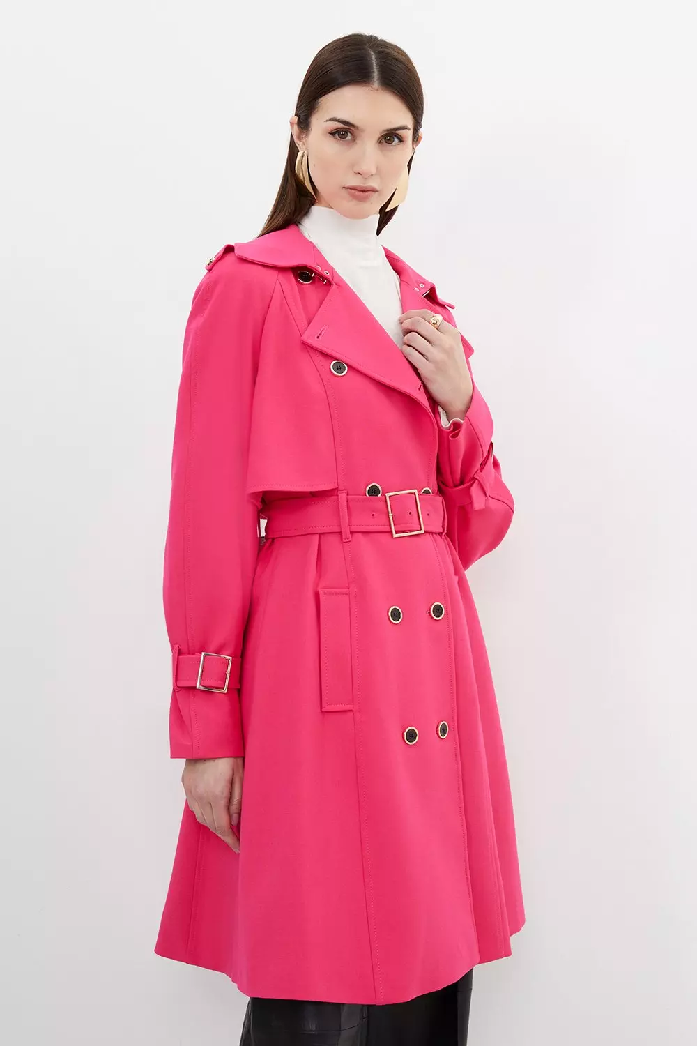 Petite Tailored Full Skirt Belted Midi Coat Karen Millen