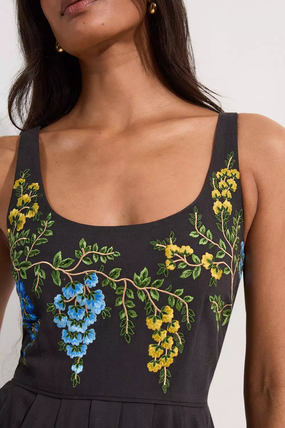 Karen Millen☆Floral Embroidered Woven Prom Dress【UK発】 Floral Embroidered Cotton Linen Woven Prom Dress | Karen Millen