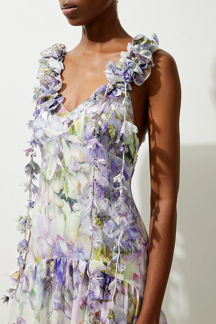 Petite Floral Applique Woven Strappy Woven Maxi Dress Petite Floral Applique Woven Strappy Woven Maxi Dress