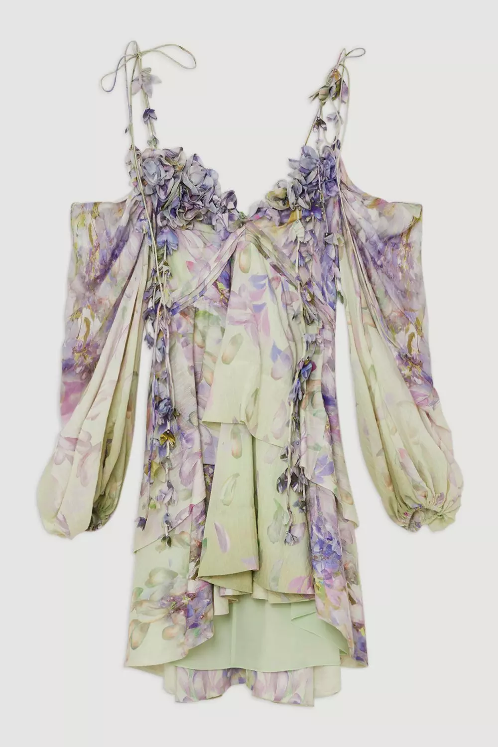 Floral Applique Woven Cold Shoulder Woven Mini Dress | Karen