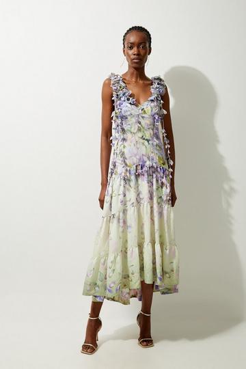 Floral Applique Woven Strappy Woven Maxi Dress lilac