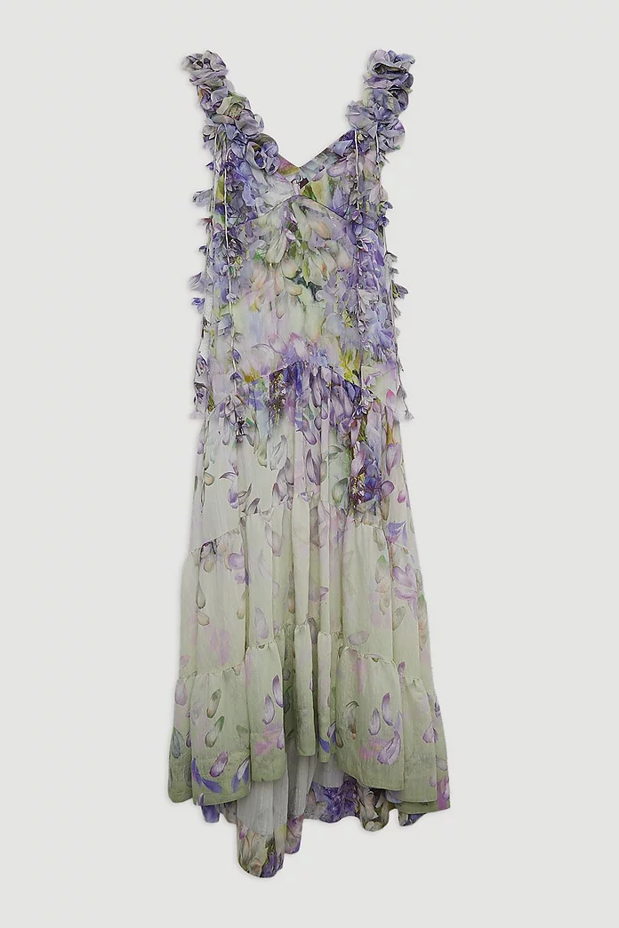 Floral Applique Woven Strappy Woven Maxi Dress | Karen Millen Floral Applique Woven Strappy Woven Maxi Dress | Karen Millen