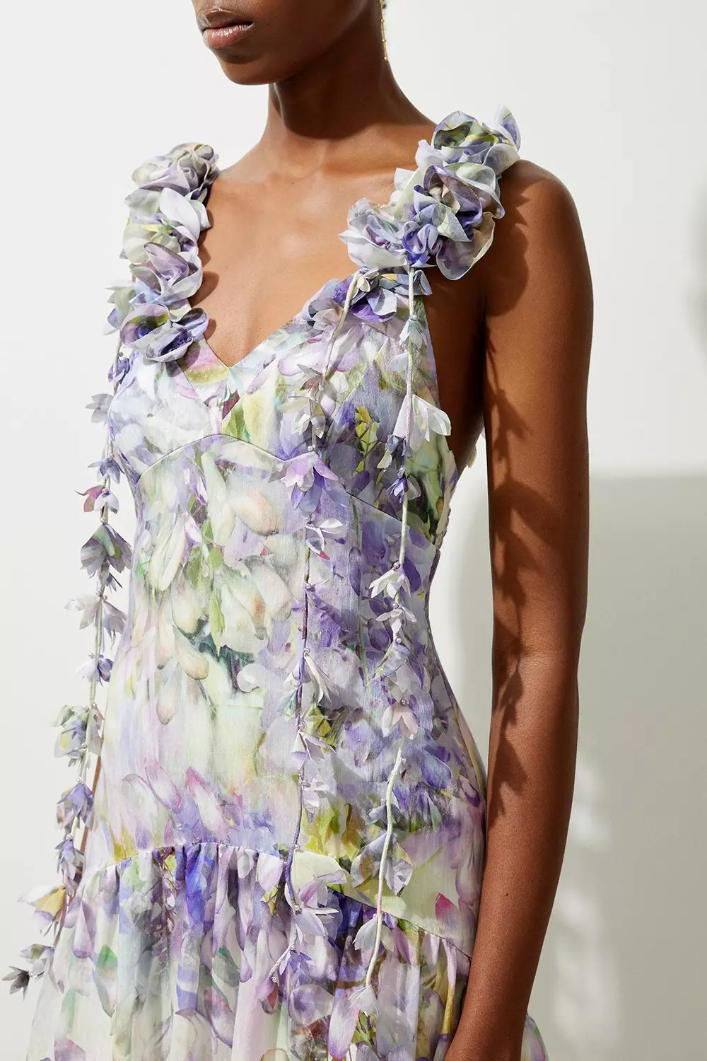 Floral Applique Woven Strappy Woven Maxi Dress | Karen Millen