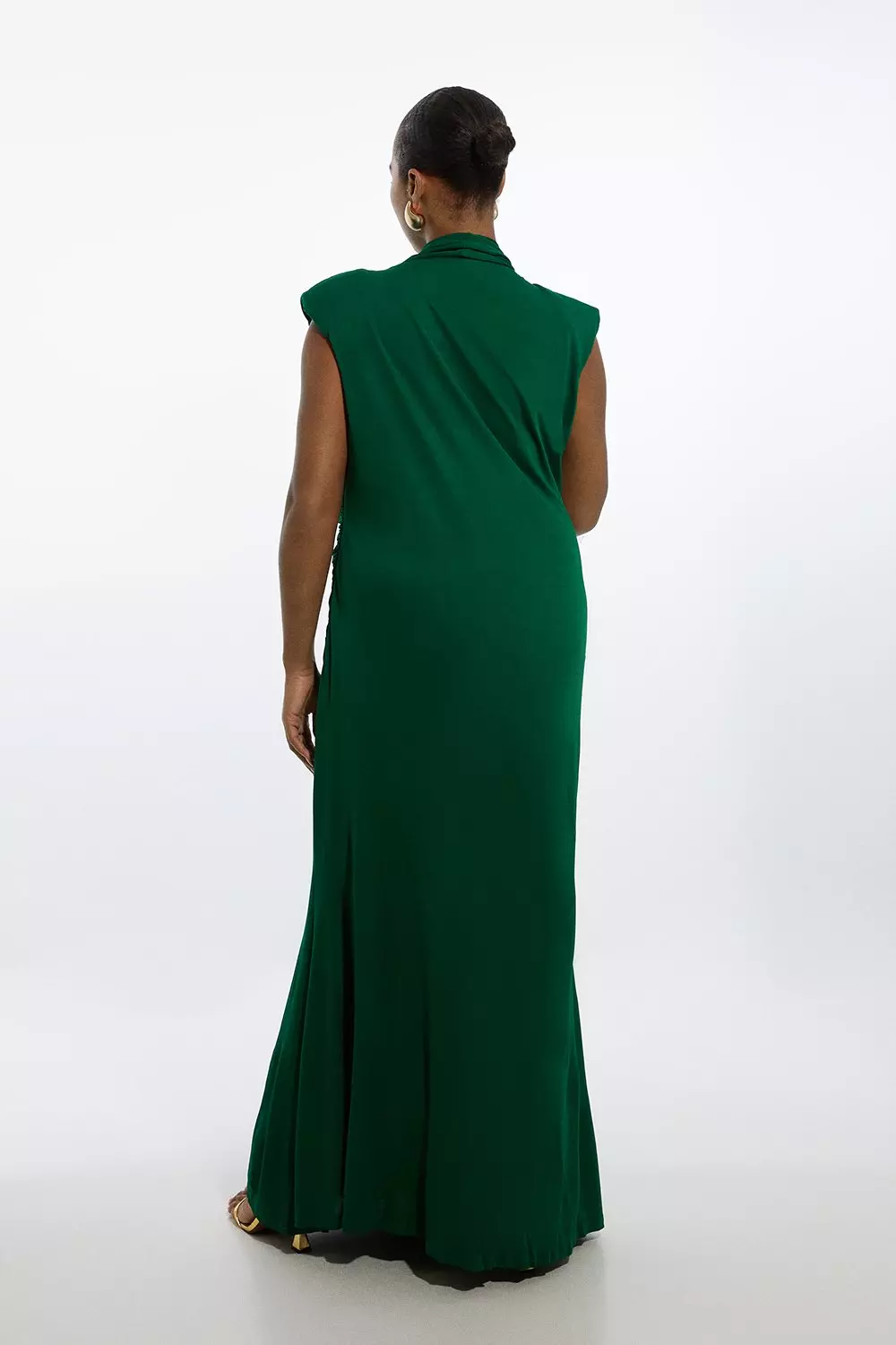 Plus Size Plunge Ruched Twist Jersey Maxi Dress | Karen Millen