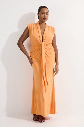 Plus Size Plunge Ruched Twist Jersey Maxi Dress mango