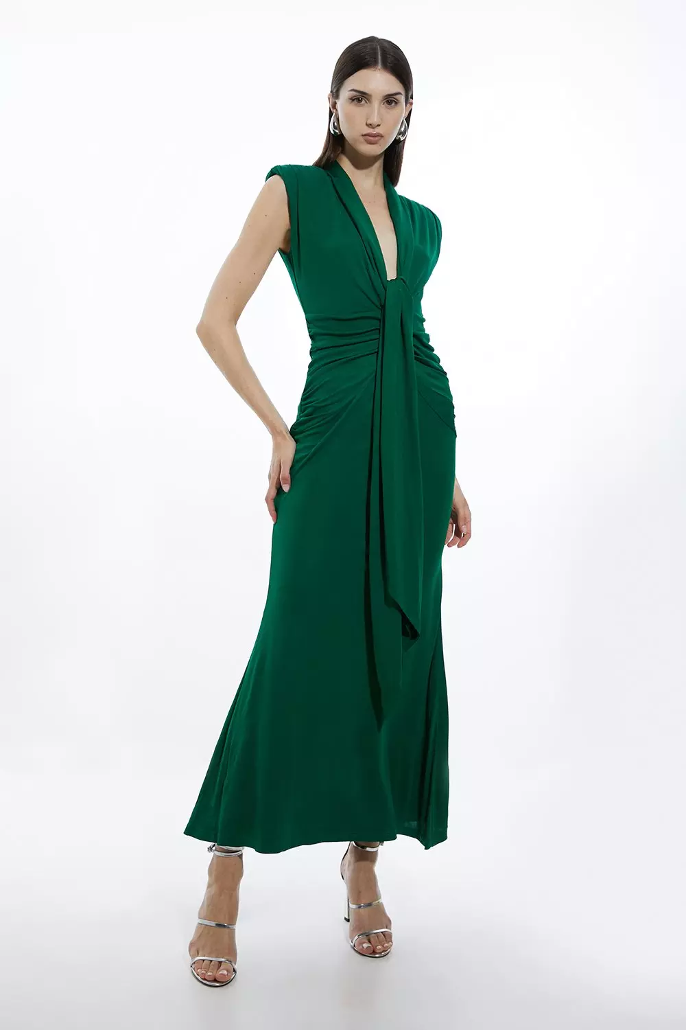 Plunge Ruched Twist Jersey Maxi Dress Karen Millen