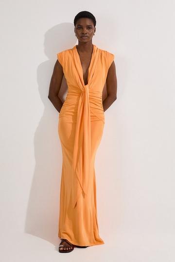 Plunge Ruched Twist Jersey Maxi Dress mango