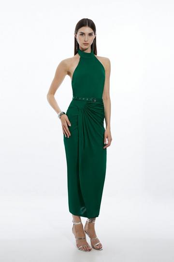 High Neck Twist Jersey Maxi Dress green