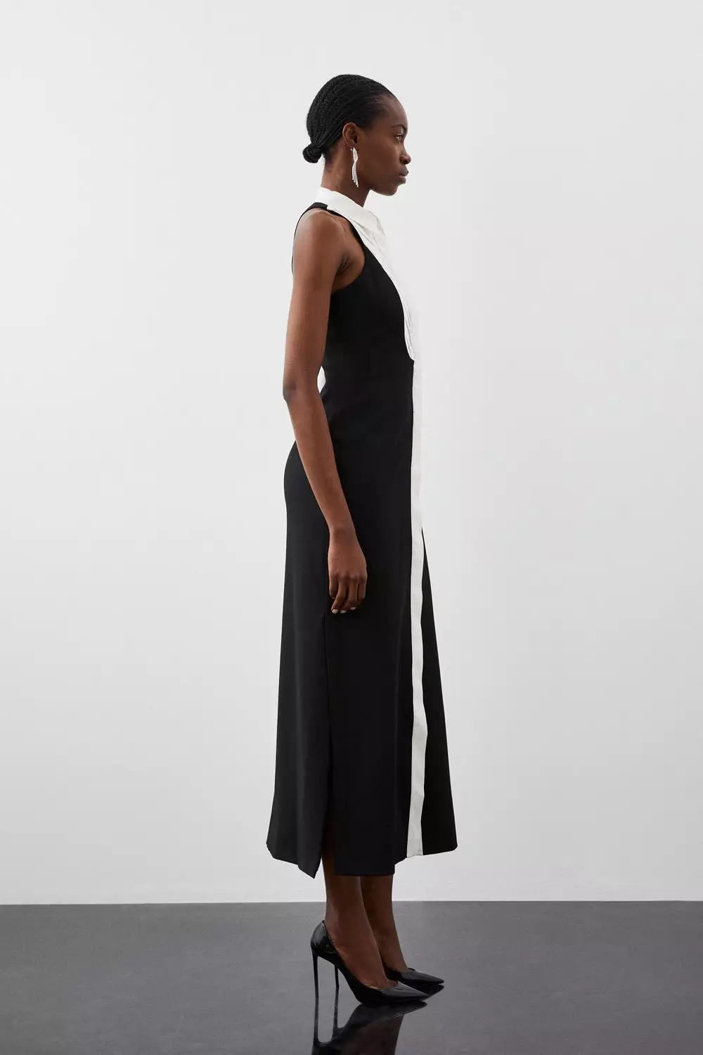 Petite Compact Stretch Tuxedo Halter Neck Maxi Dress Karen Millen