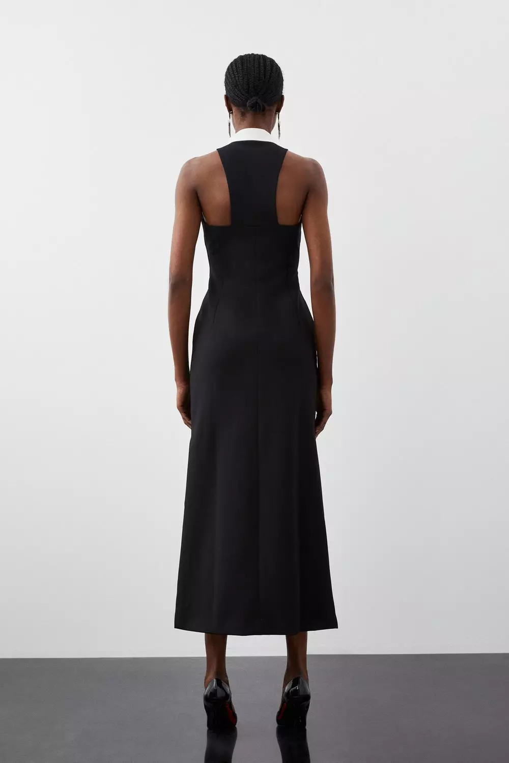Petite Compact Stretch Tuxedo Halter Neck Maxi Dress | Karen