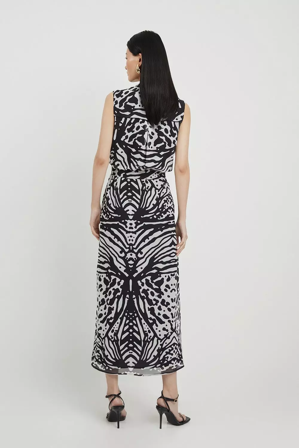 Tall Animal Print Georgette Woven Tie Neck Midi Dress Karen Millen