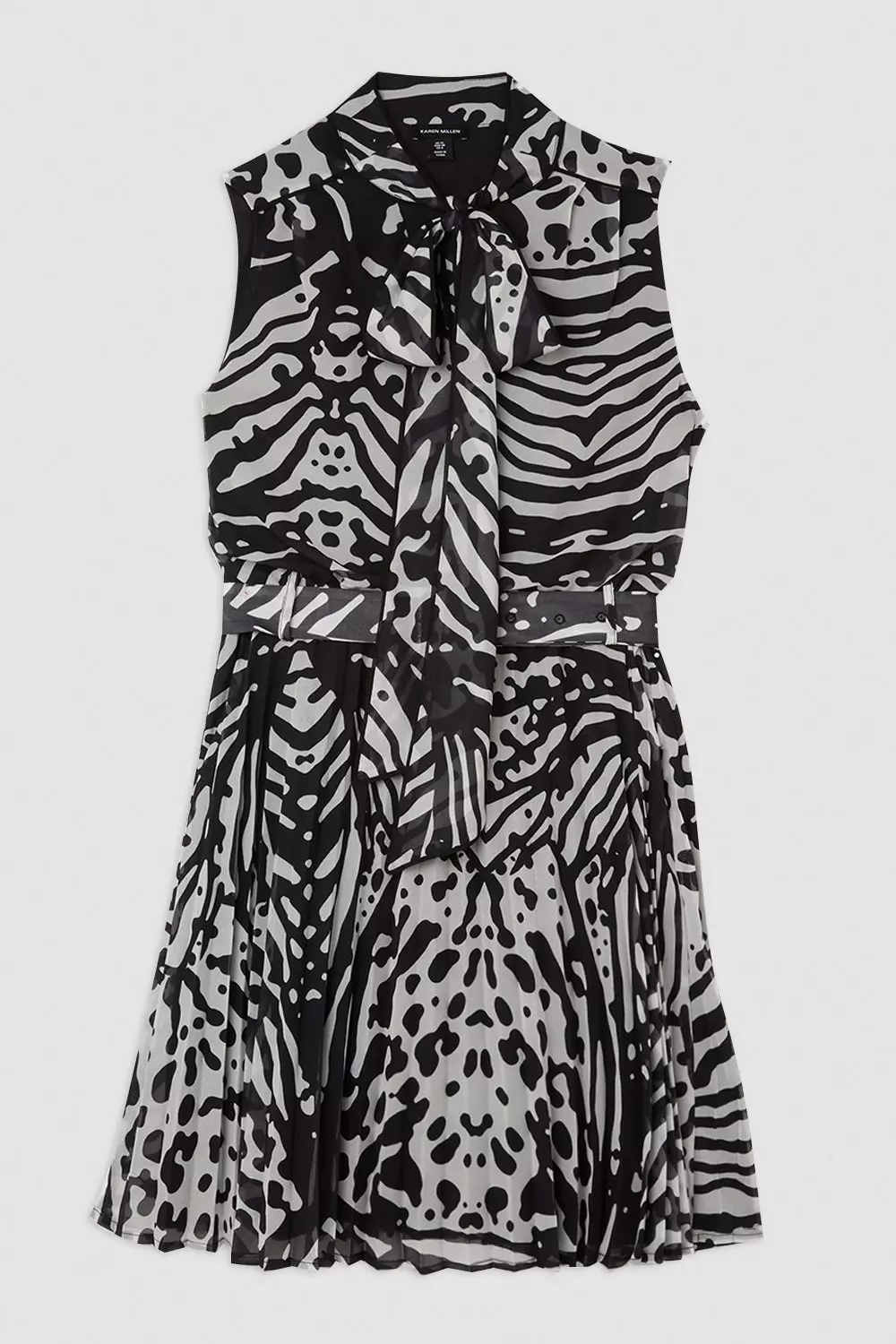 Black Animal Print Georgette Woven Tie Neck Mini Dress  alternative image