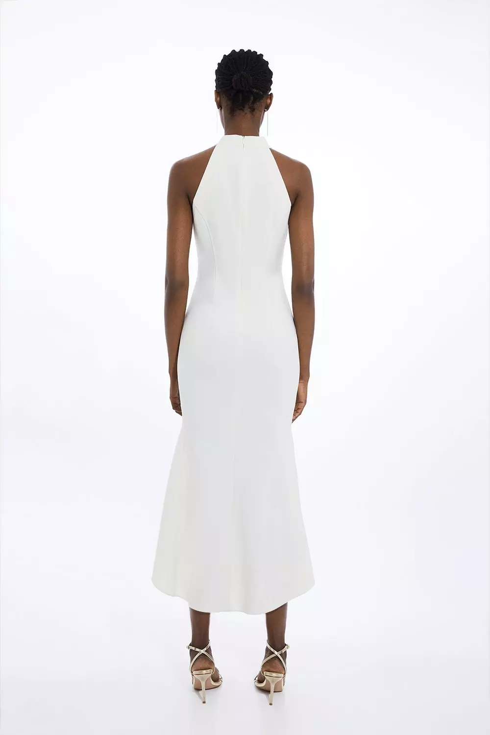 Compact Stretch Essential Tailored High Neck Dip Hem Midi