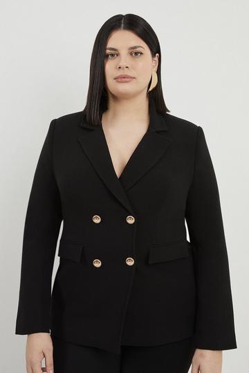 Plus Size Compact Stretch Essential Tailored Doubled Breasted Blazer black