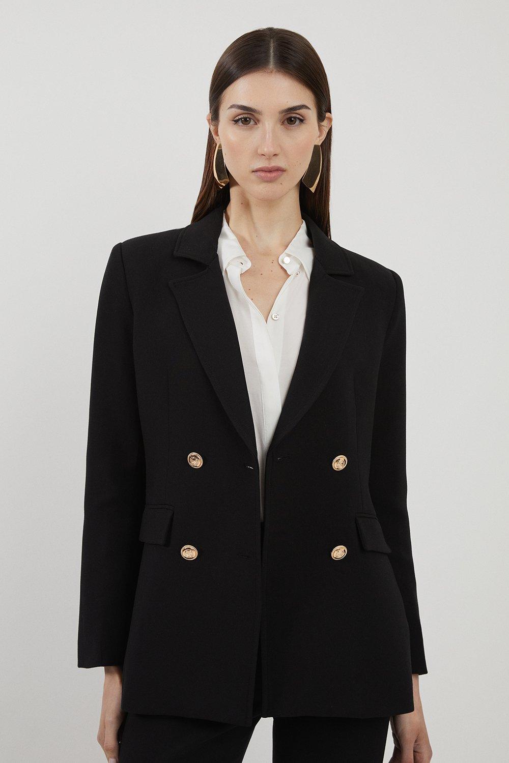 Black Compact Stretch Essential Tailored Doubled Breasted Blazer