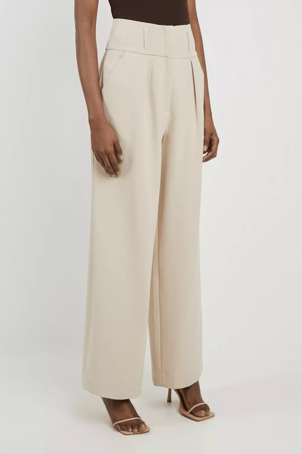 Petite Tailored High Waisted Pleated Wide Leg Pants Karen Millen