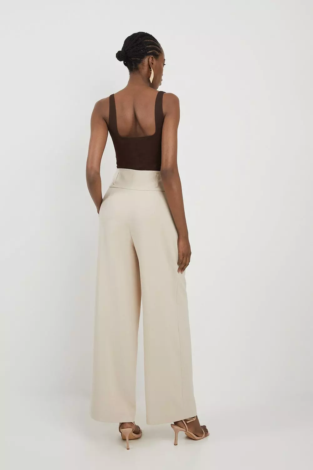 Petite Tailored High Waisted Pleated Wide Leg Pants Karen Millen