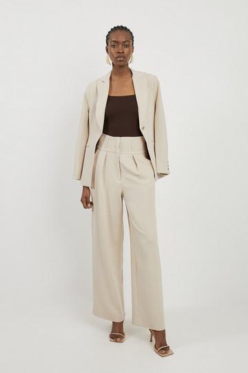 Tailored High Waisted Pleated Wide Leg Trousers beige