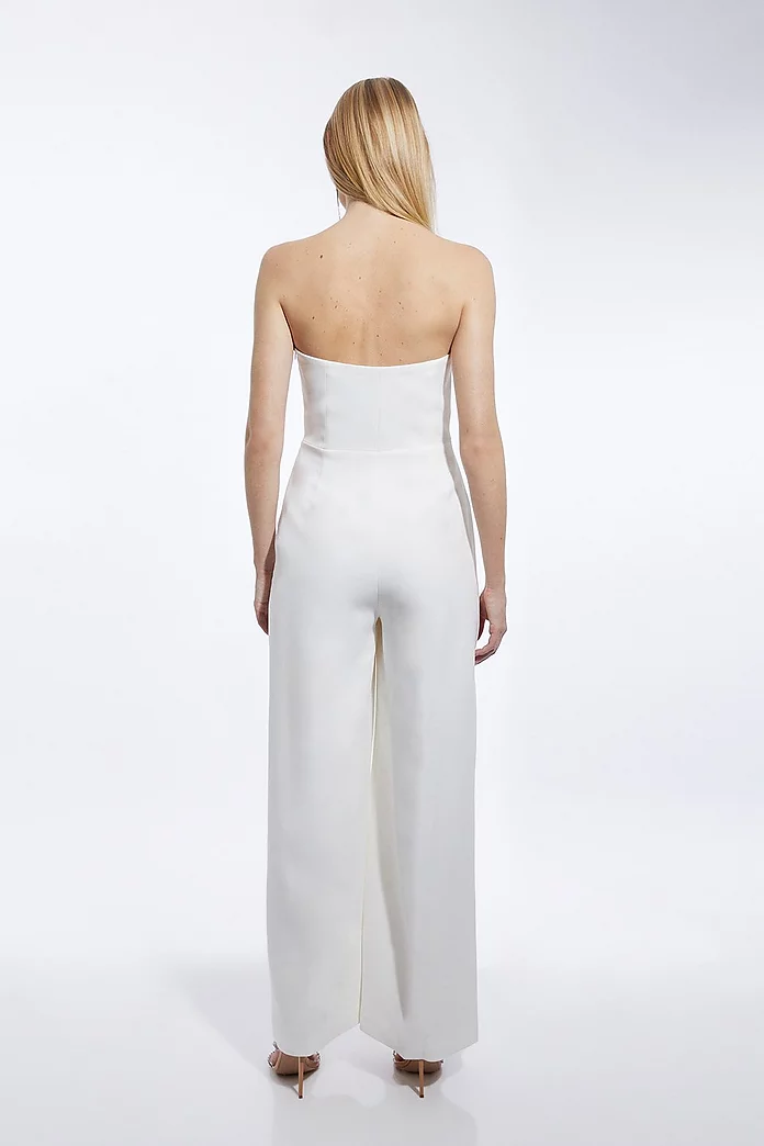 Crystal Embellished Bandeau Wrap Tailored Wide Leg Jumpsuit Crystal Embellished Bandeau Wrap Tailored Wide Leg Jumpsuit