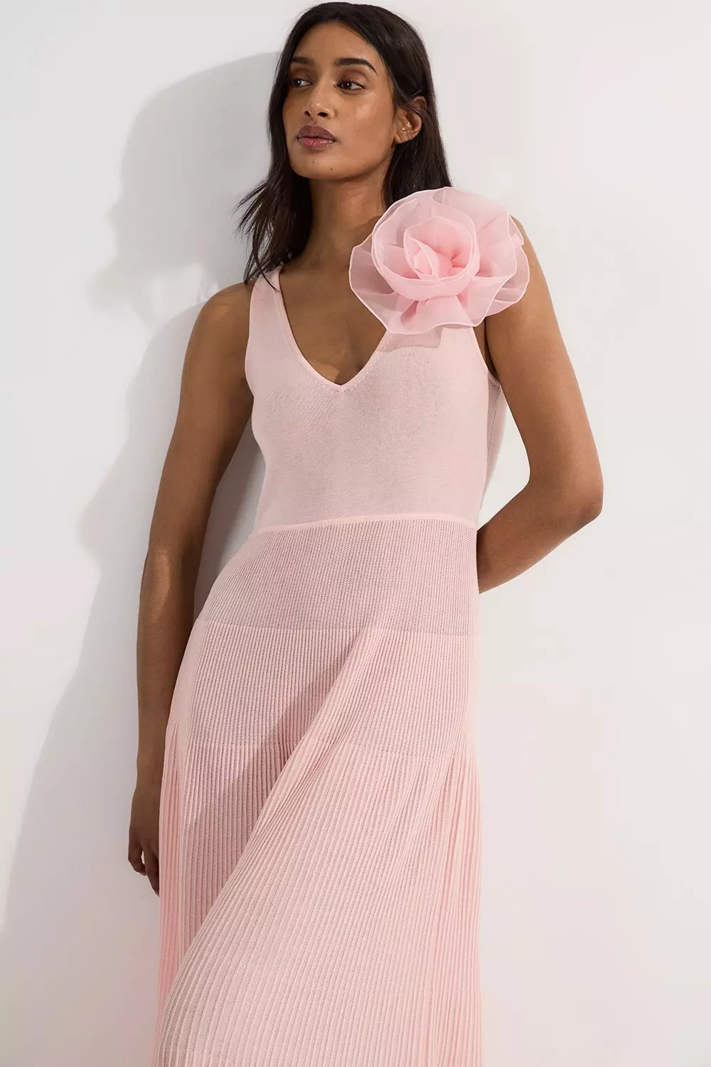 Viscose Blend Knit Corsage Detail Maxi Dress Karen Millen
