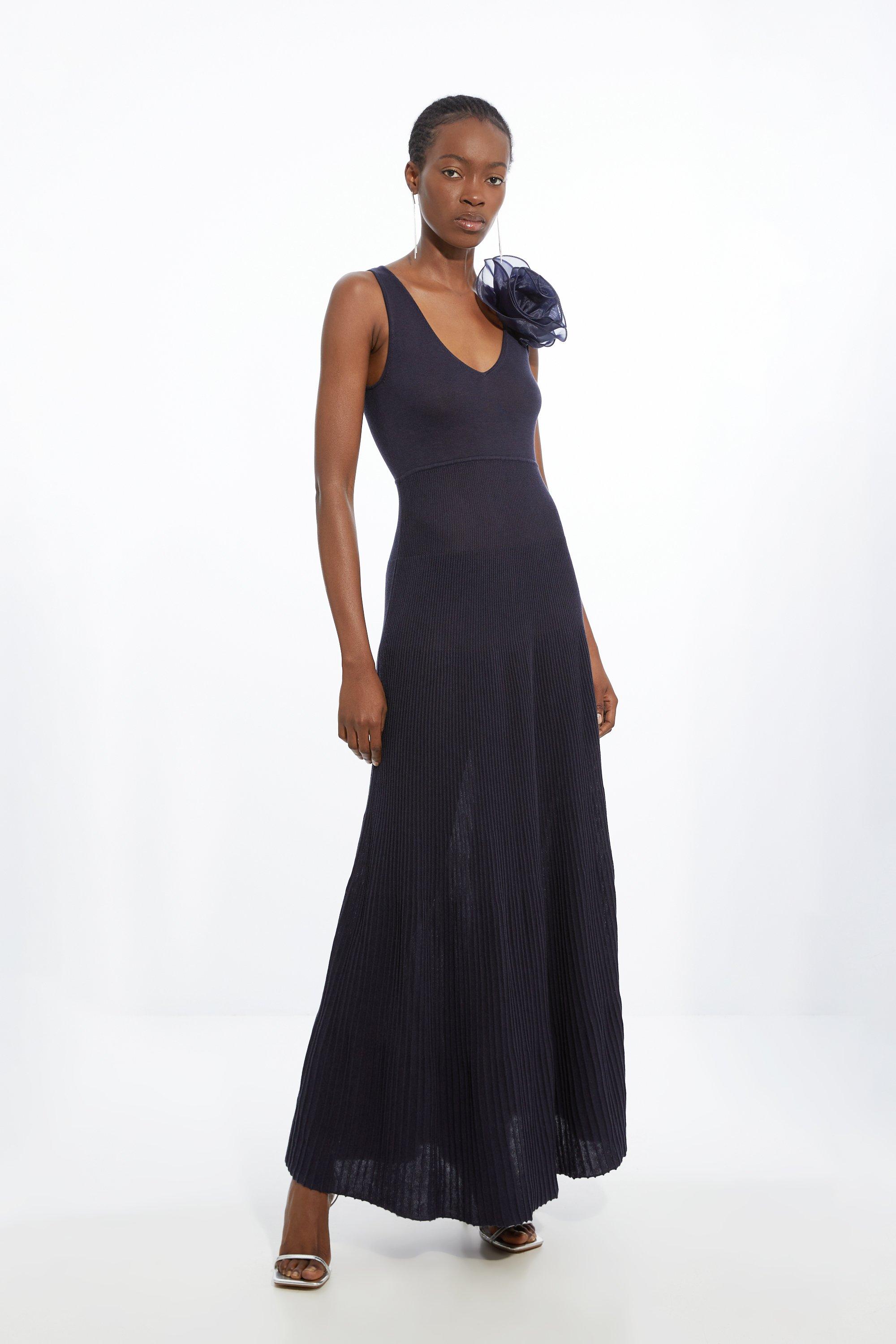 Viscose Blend Knit Corsage Detail Maxi Dress - Discount £43