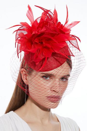 Dramatic Flower Veil Fascinator red