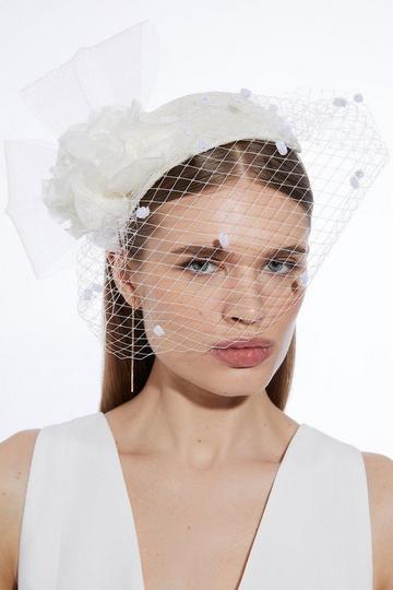 Dobby Mesh Detail Fascinator ivory