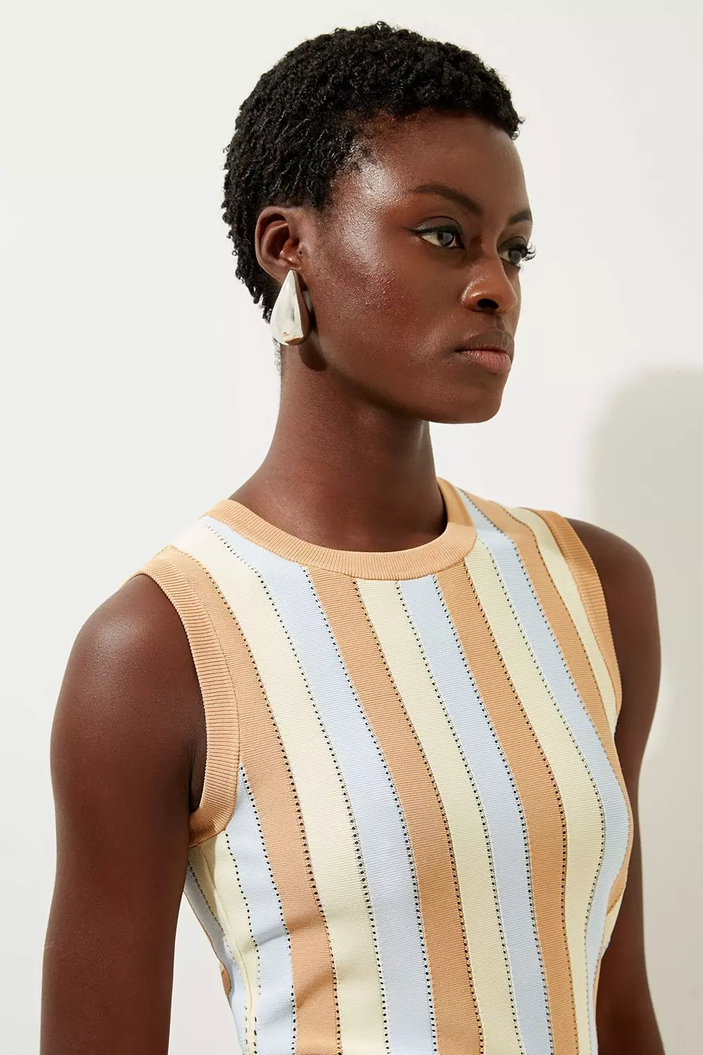 Stripe Viscose Blend Sheer Detail Knit Tank | Karen Millen