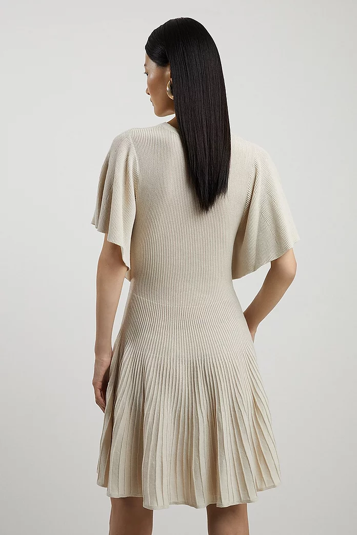 Viscose Blend Angel Sleeve Knit Skater Dress | Karen Millen Viscose Blend Angel Sleeve Knit Skater Dress | Karen Millen